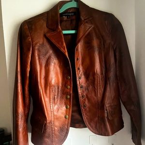 Brown Leather Anne Klein Button Jacket